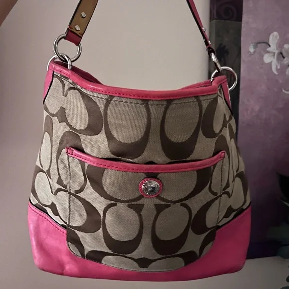 Coach Pink and Tan Shoulder Bag - Picture 1 of 4